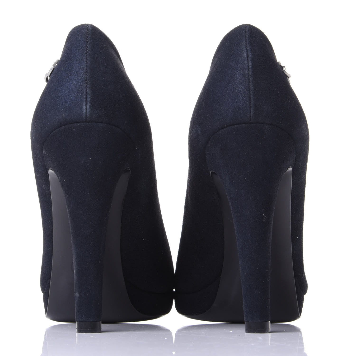 Chanel Suede Patent Calfskin Cap Toe CC Pumps 36.5 Navy 6 of 10