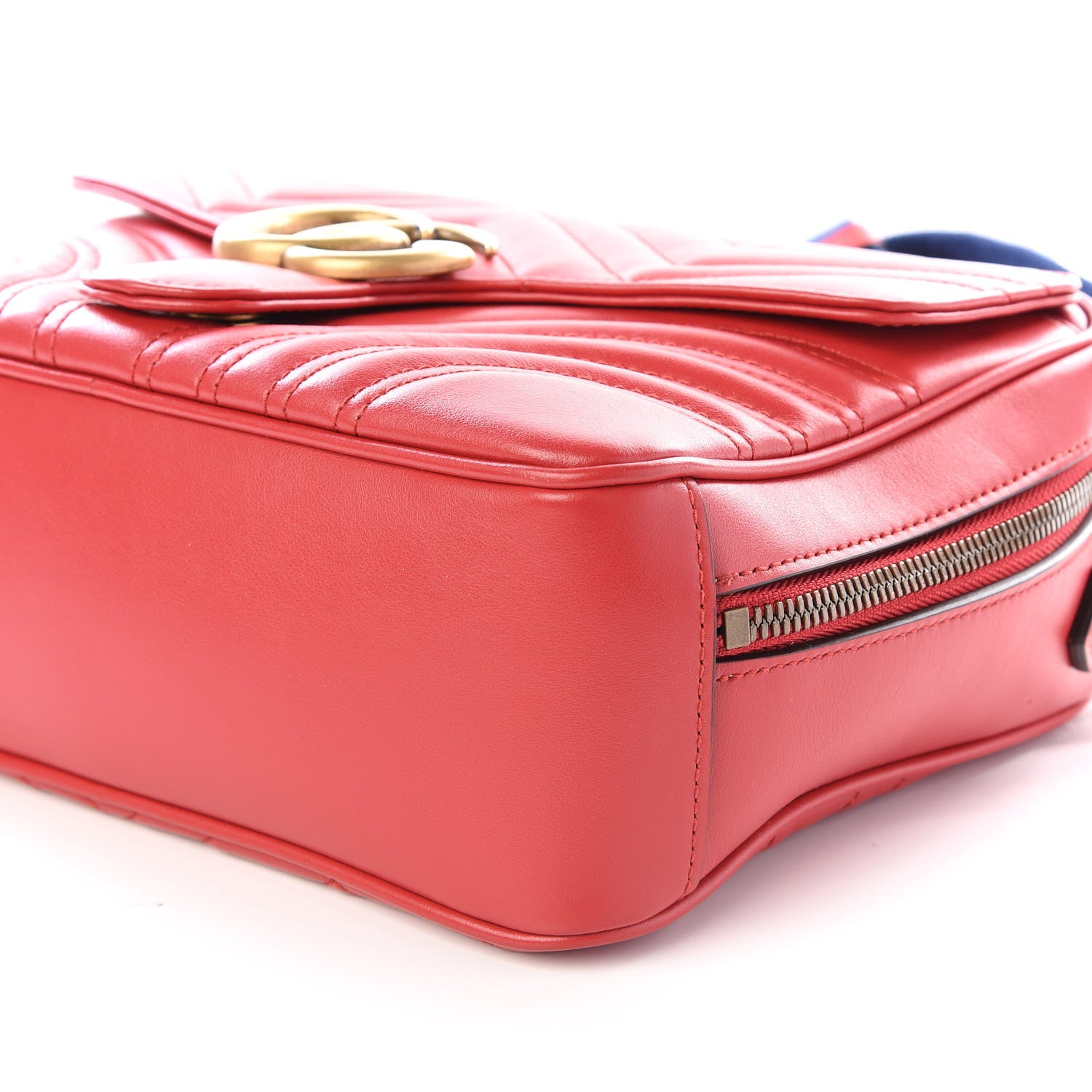 Gucci Calfskin Matelasse Sylvie Web Small GG Marmont Top Handle Shoulder Bag Hibiscus Red 6 of 8
