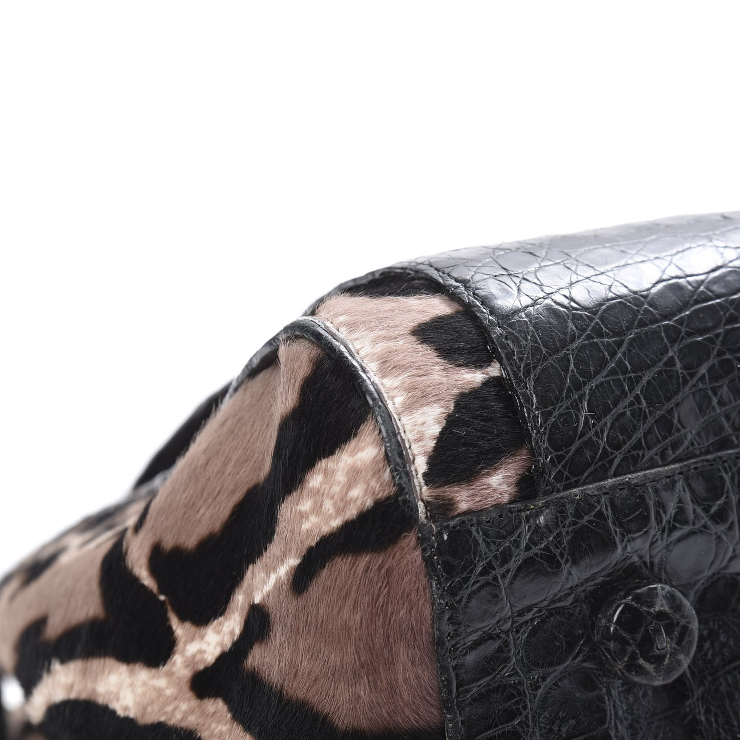 Crocodile Calf Hair Leopard Print Satchel Black