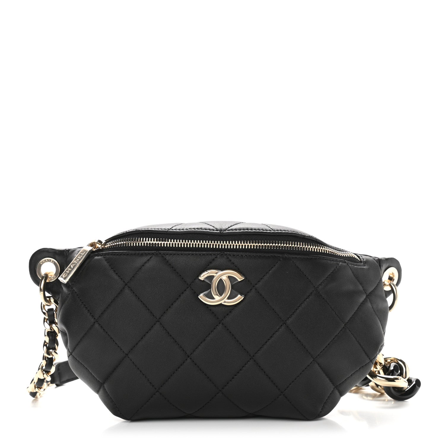 Chanel Lambskin Quilted Resin Bi-Color Waist Bag Fanny Pack Black 1 of 10