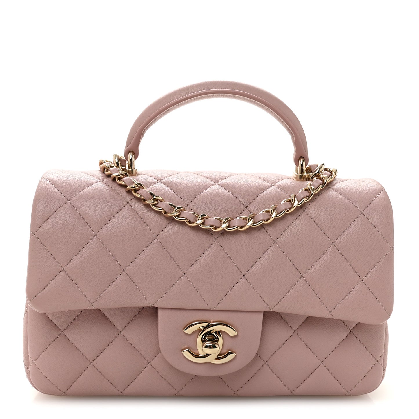 Lambskin Quilted Mini Top Handle Rectangular Flap Light Pink