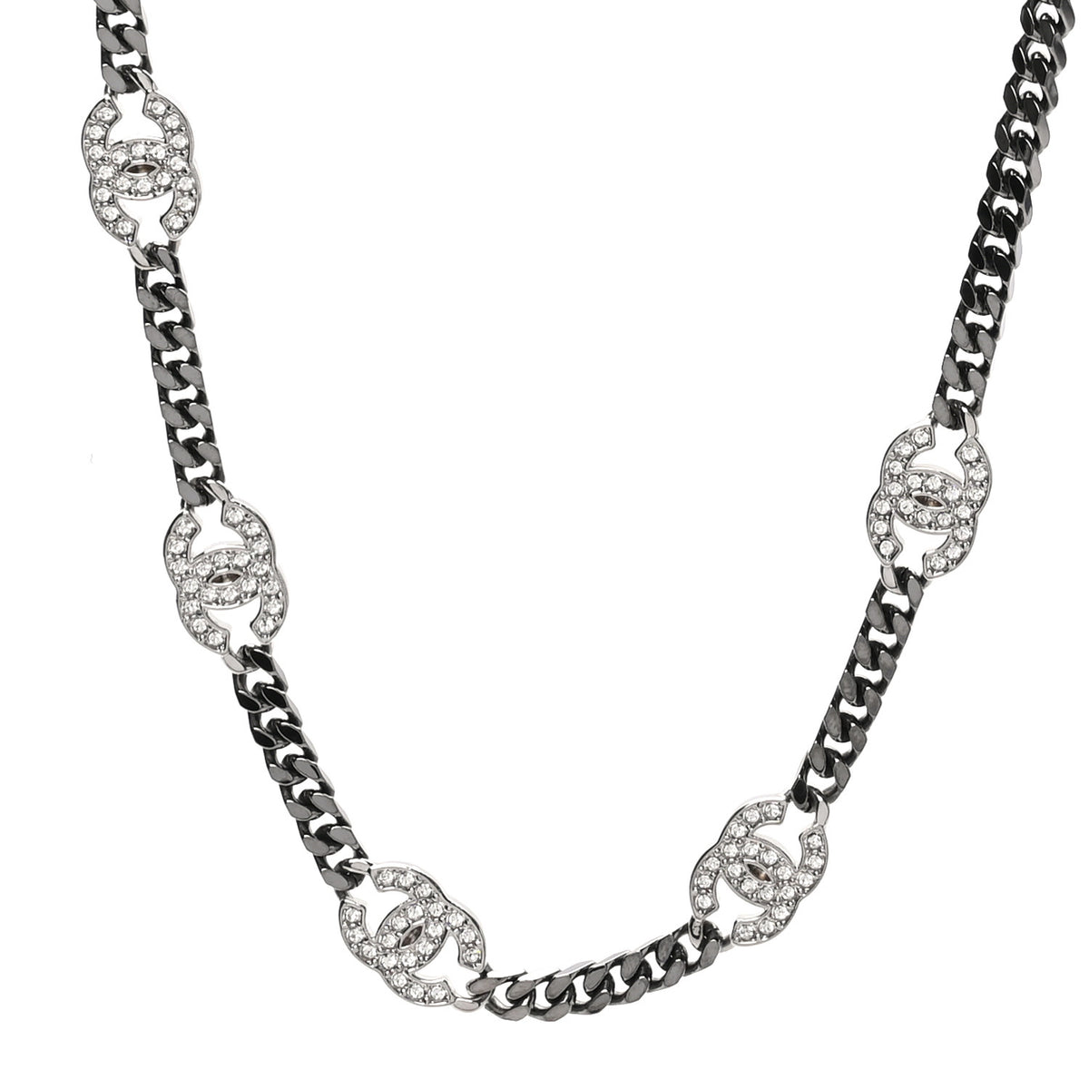 Chanel Ruthenium Crystal Chain CC Choker Silver 1 of 4