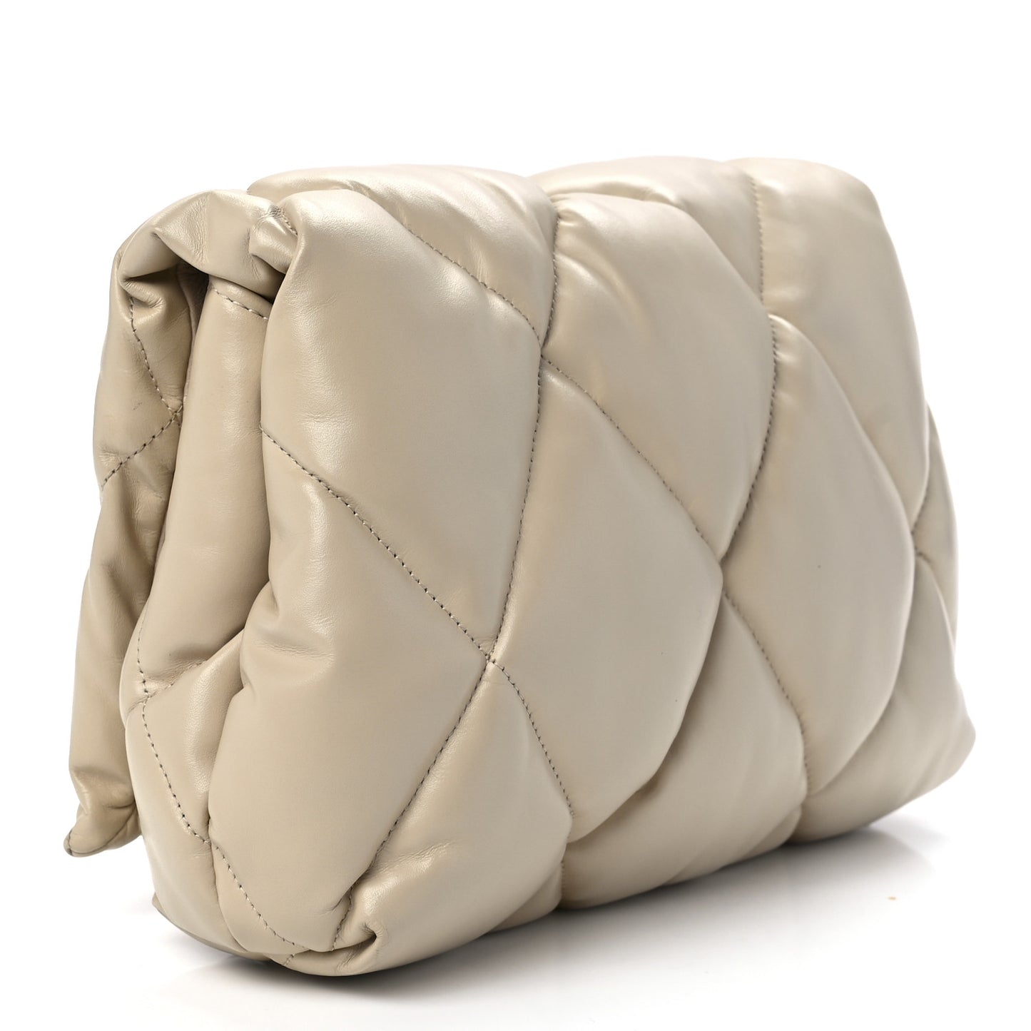 Nappa Calfskin Quilted Touch B Puffy Clutch Light Beige