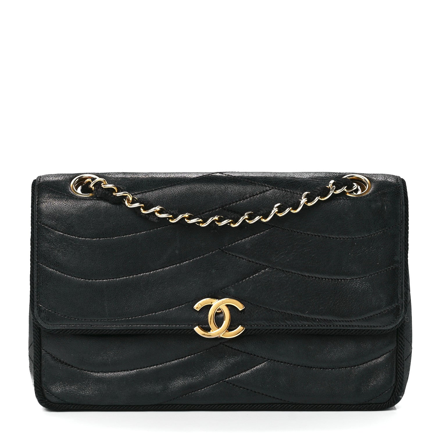 Chanel Lambskin Wavy Quilted Single Flap Black 1 of 13