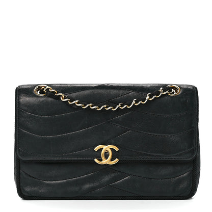 Chanel Lambskin Wavy Quilted Single Flap Black 1 of 13