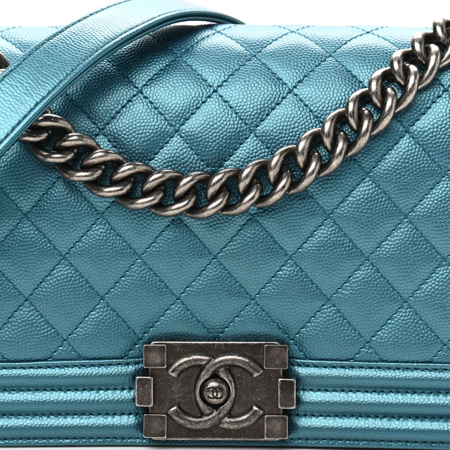 Chanel Metallic Caviar Quilted Medium Boy Flap Turquoise 8 of 10