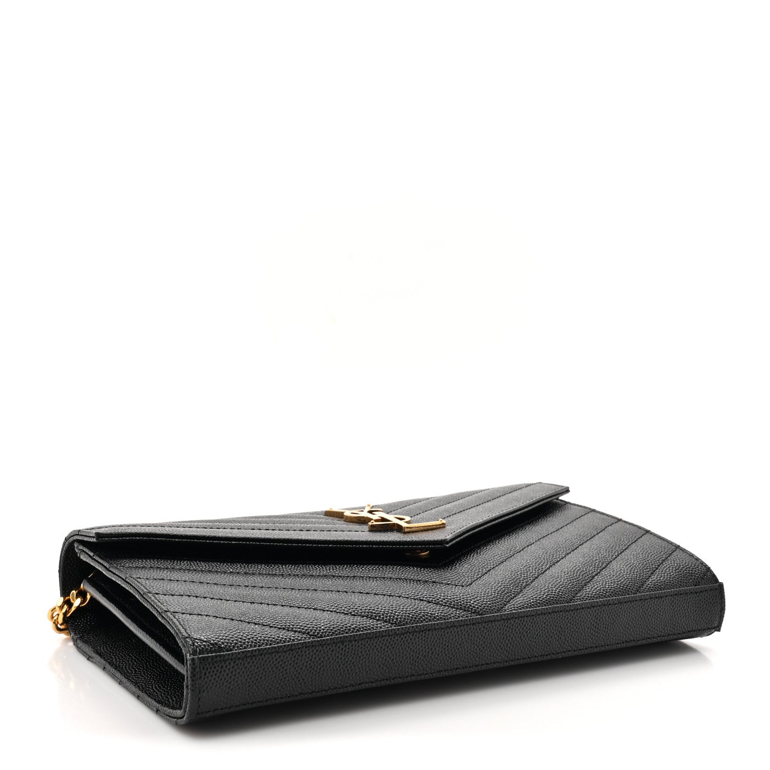 Saint Laurent Grain De Poudre Matelasse Chevron Monogram Chain Wallet Black 4 of 12