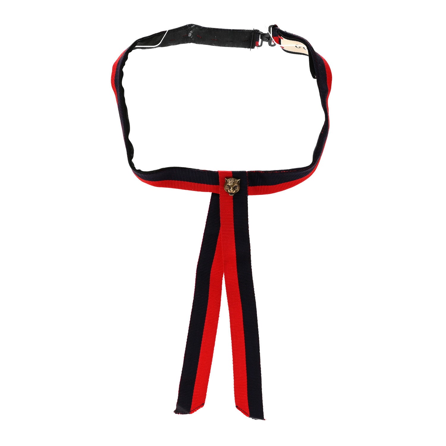 Gucci Grosgrain Web Feline Neck Bow Blue Red 3 of 5