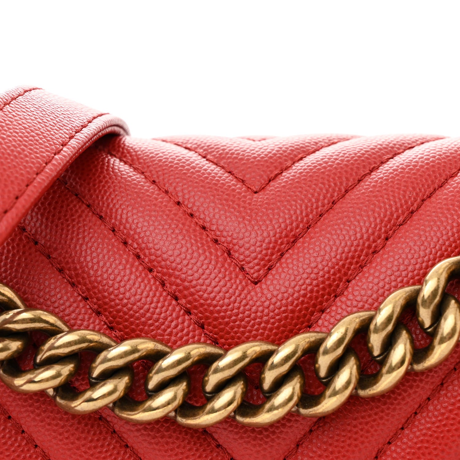 Chanel Caviar Chevron Quilted Braided Medium Boy Flap Red 8 of 10