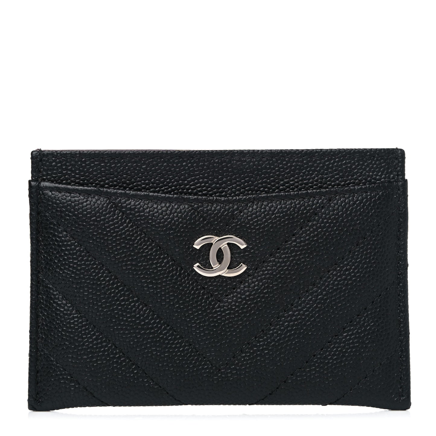 Caviar Chevron Quilted Card Holder Black