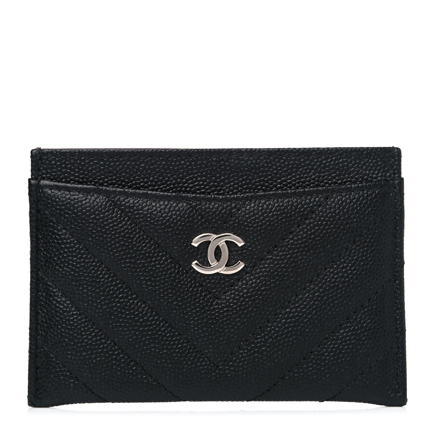 Chanel Caviar Chevron Quilted Card Holder Black 1 of 9