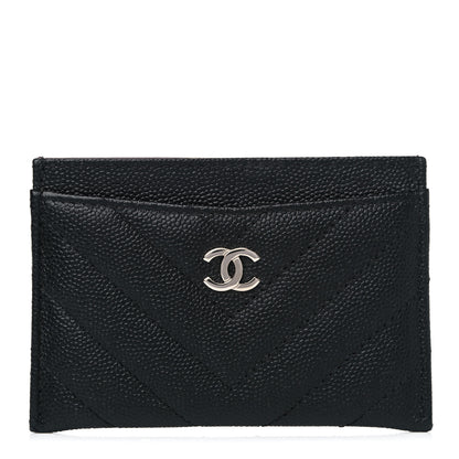 Chanel Caviar Chevron Quilted Card Holder Black 1 of 9