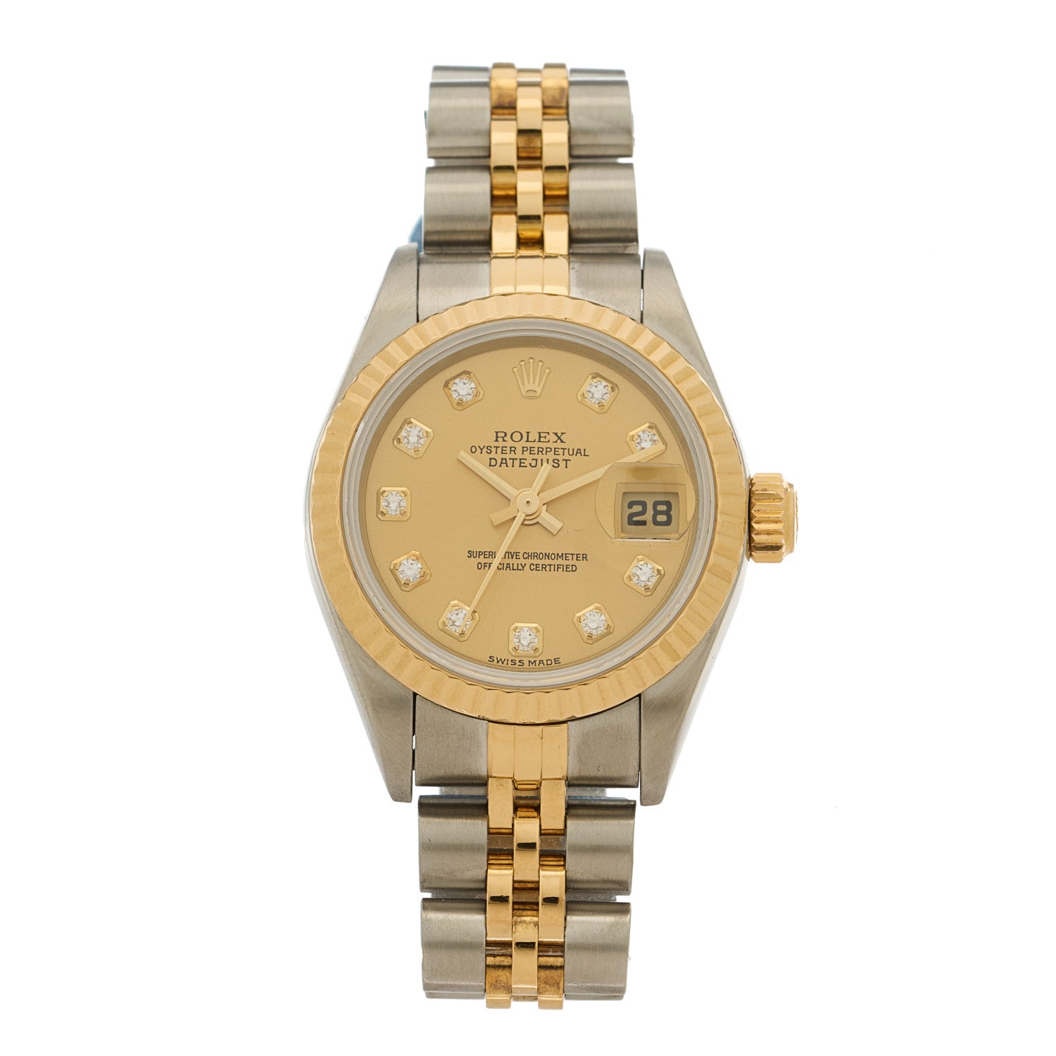Rolex Stainless Steel 18K Yellow Gold Diamond 26mm Oyster Perpetual Datejust Watch Champagne 79173 1 of 5