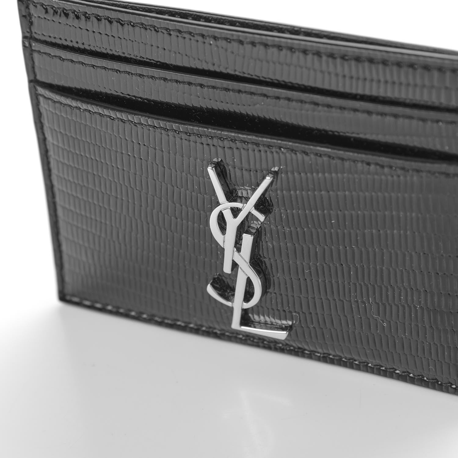 Saint Laurent Patent Tejus Lizard Calfskin Embossed Card Case Black 8 of 9