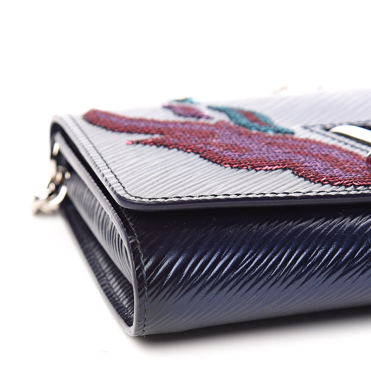 Epi Sequins Flame Twist Chain Wallet Blue Nuit