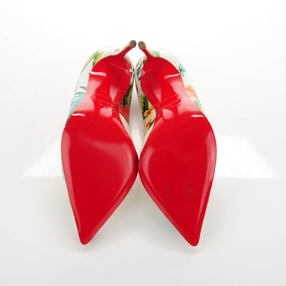 Christian Louboutin Crackled Calfskin Hawaiian Print Pigalle Follies 100 Pumps 36 White 5 of 7