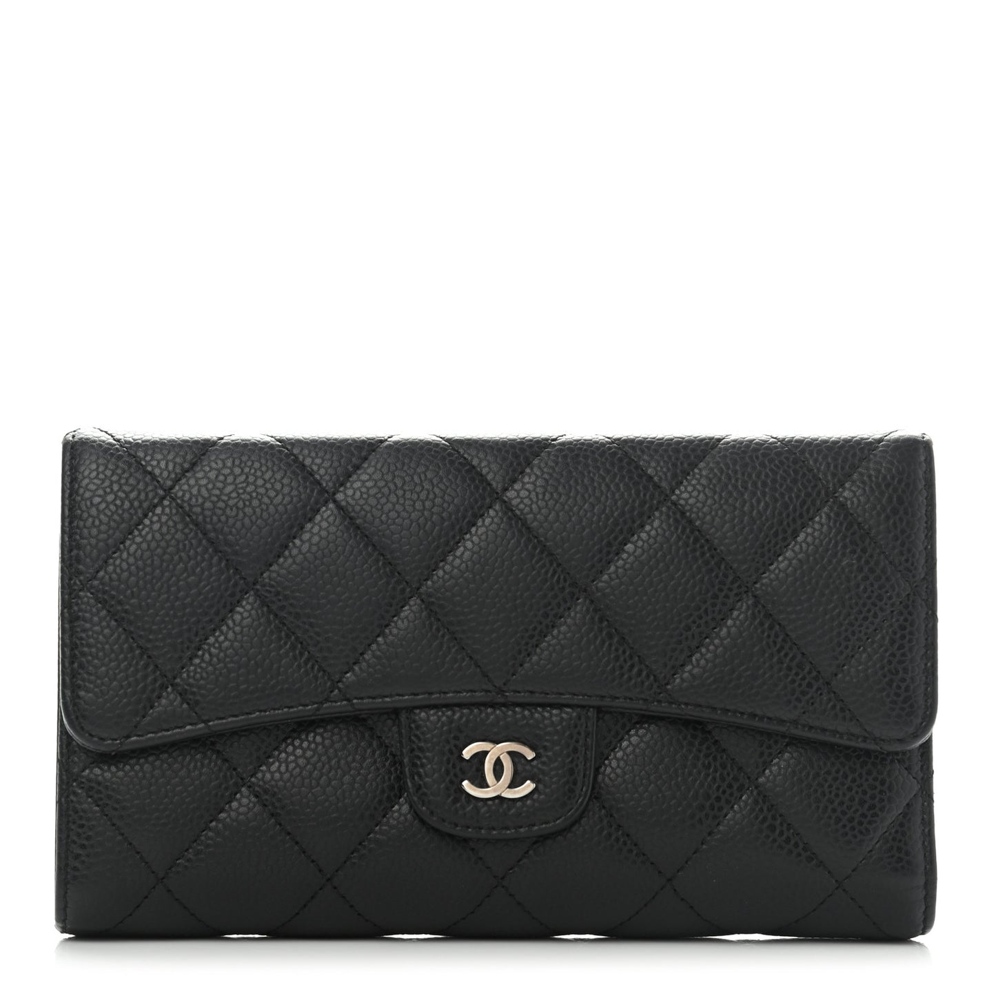 Caviar Quilted Long Flap Wallet Black