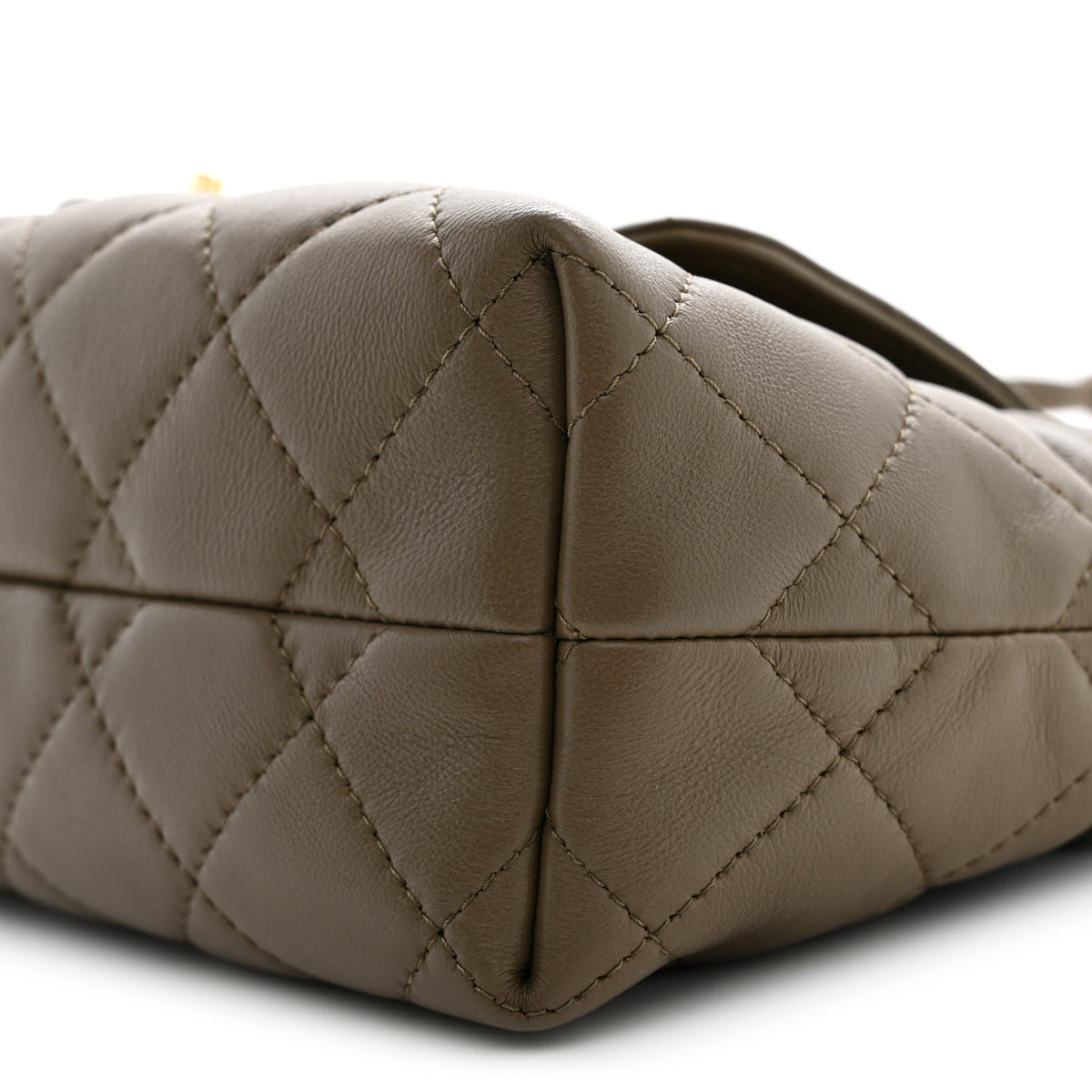 Lambskin Quilted CC Drawstring Flap Clutch With Strap Dark Khaki