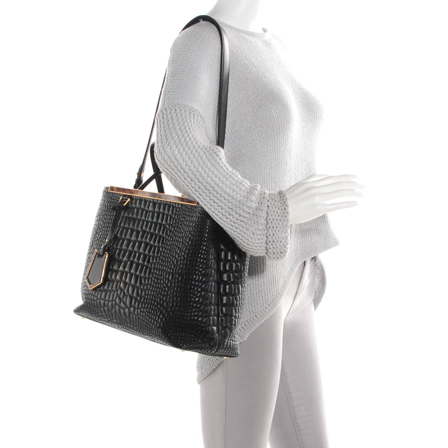 Nappa Crocodile Trapuntata Medium 2Jours Tote Black