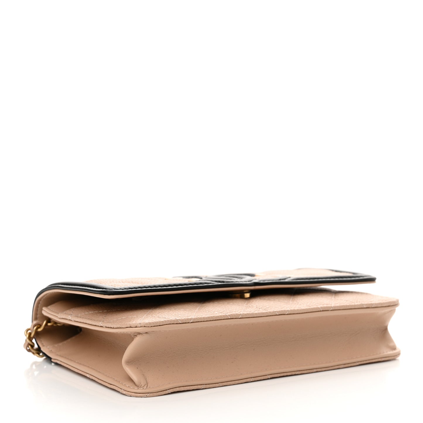 Caviar Quilted CC Filigree Wallet On Chain WOC Beige Black