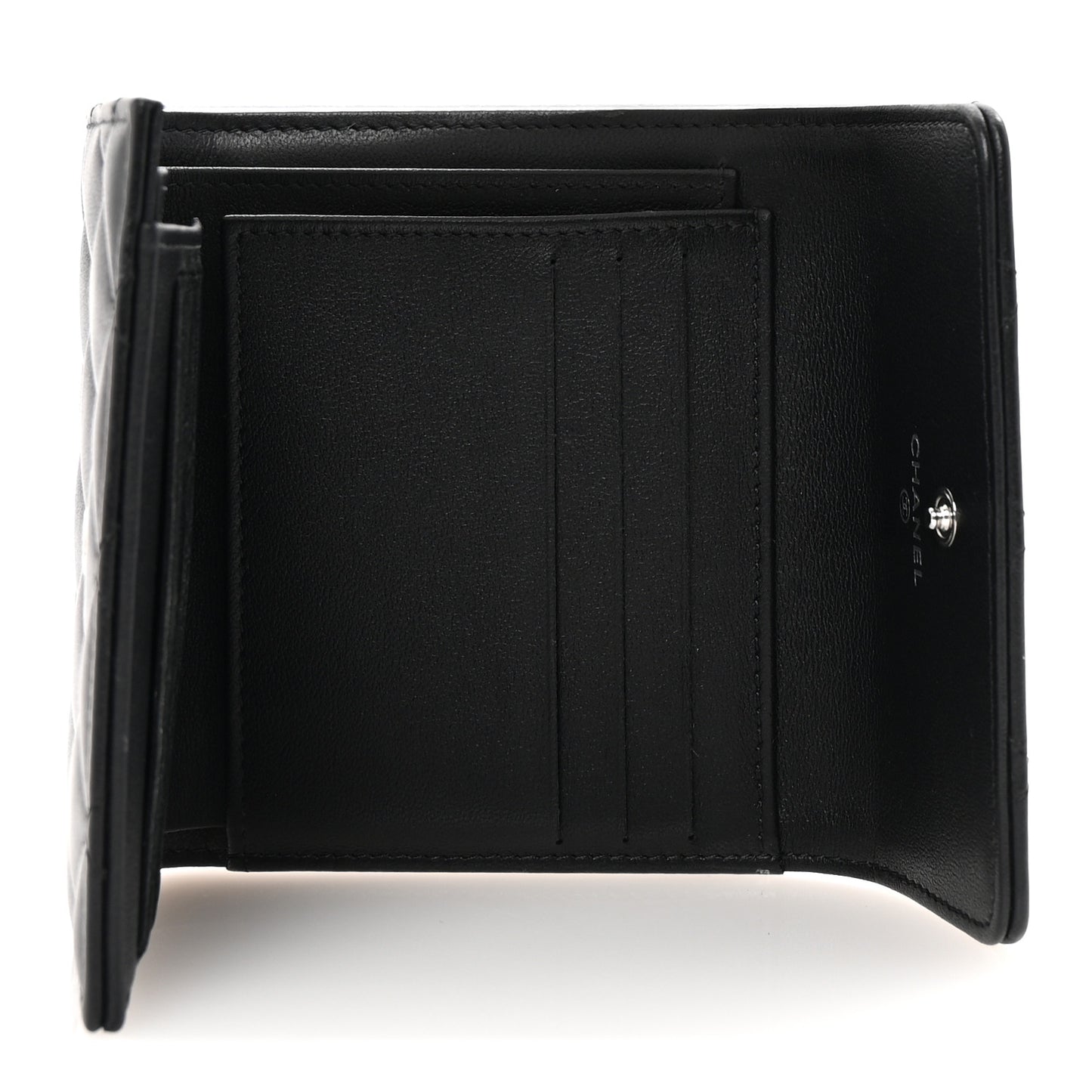 Lambskin Quilted Baguette Crystal Small Compact Wallet Black