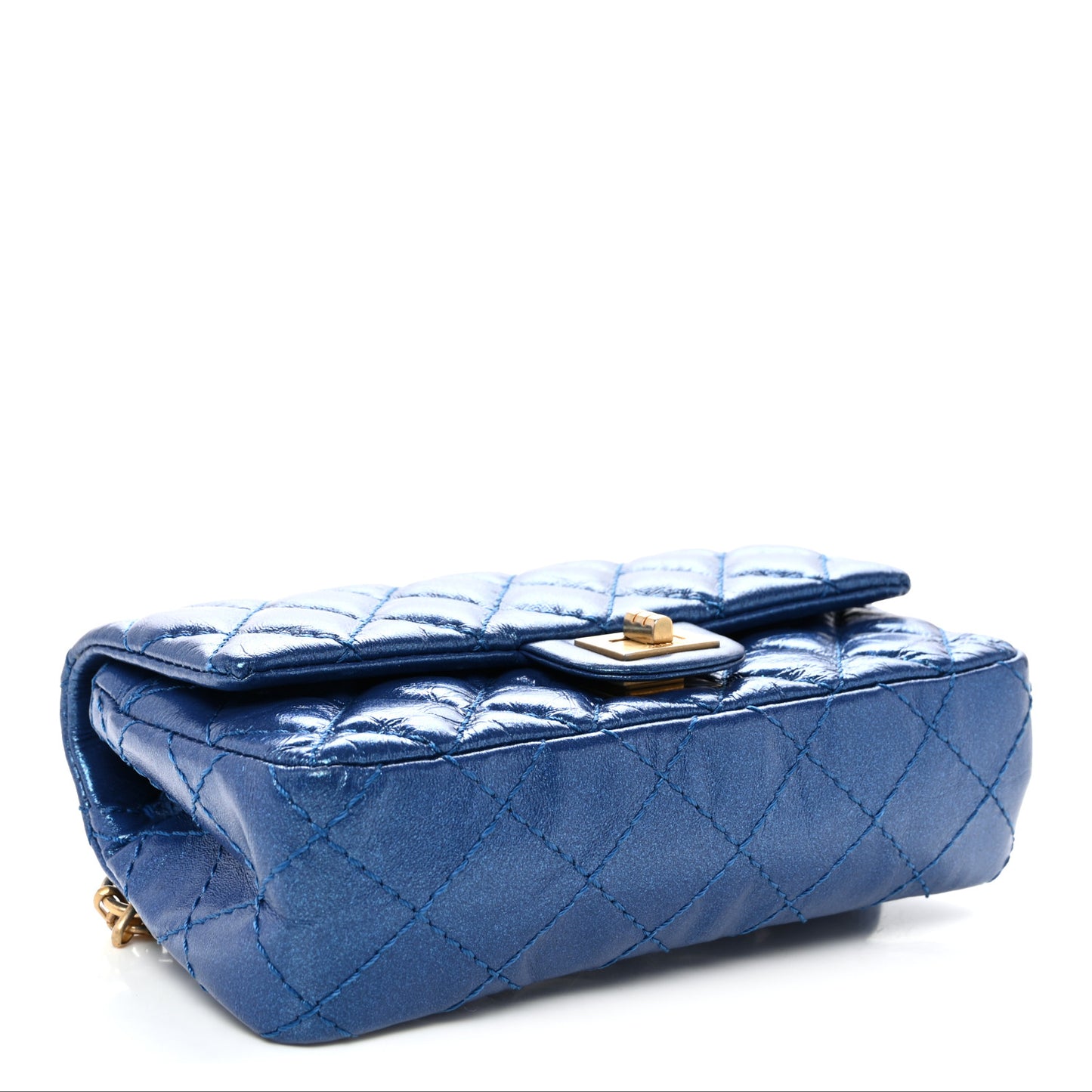 Metallic Aged Calfskin Quilted 2.55 Reissue Flap Belt Bag Clutch Blue