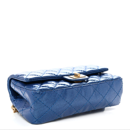 Chanel Metallic Aged Calfskin Quilted 2.55 Reissue Flap Belt Bag Clutch Blue 4 of 10