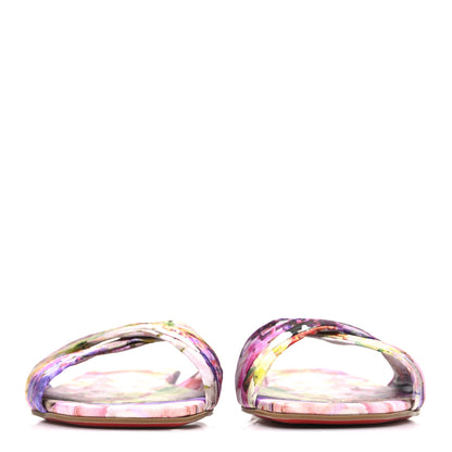 Christian Louboutin Crepe Satin Celebration Print Nicol Is Back Flat Sandals 39  Multicolor 3 of 10