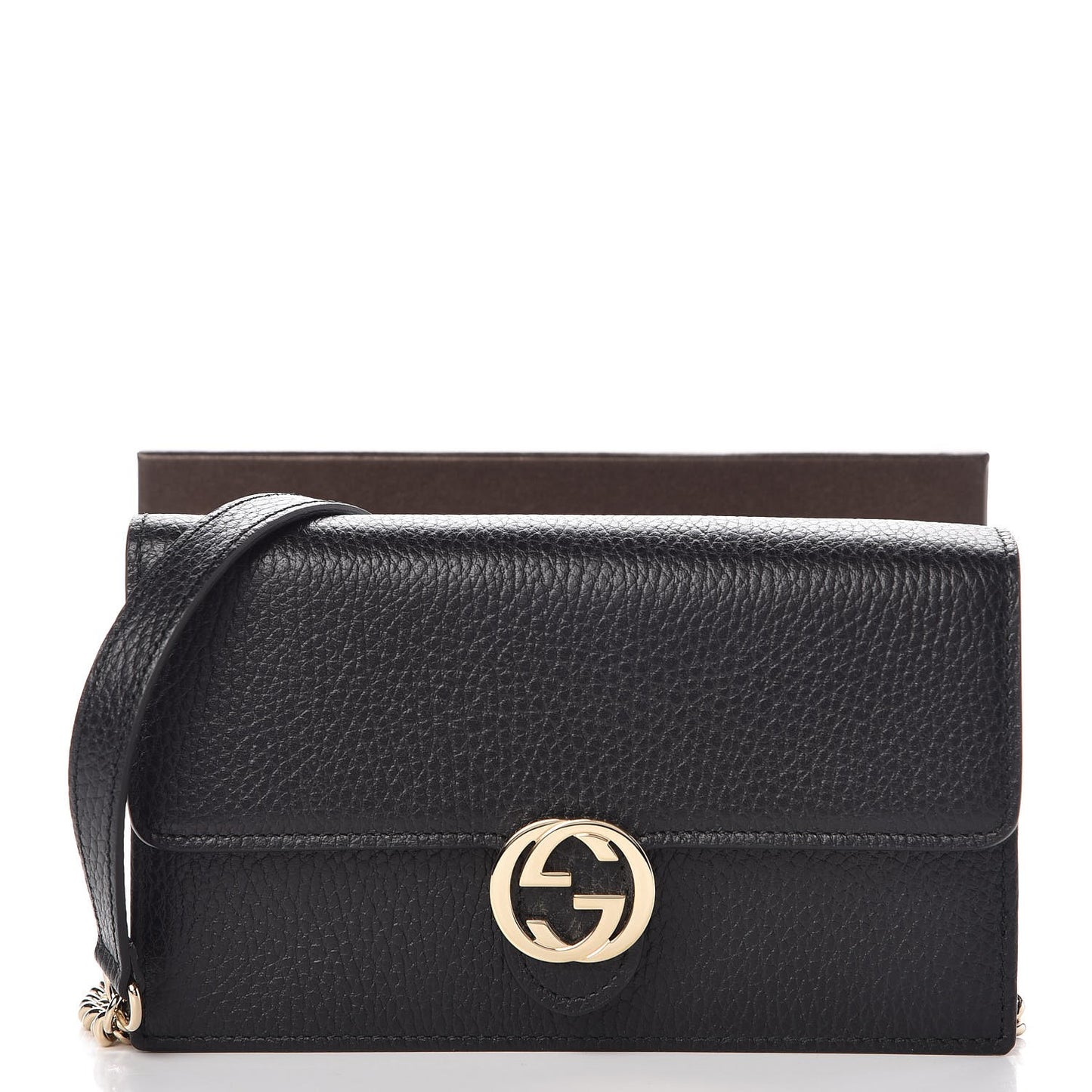 Dollar Calfskin Interlocking G Chain Wallet Black