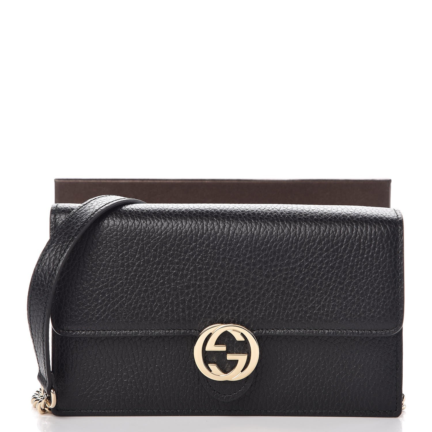 Gucci Dollar Calfskin Interlocking G Chain Wallet Black 6 of 6