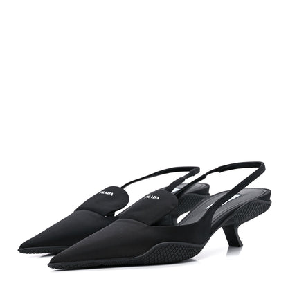 Prada Nylon Logo Pointed Toe 45mm Slingback Pumps 36.5 Black 3 of 7
