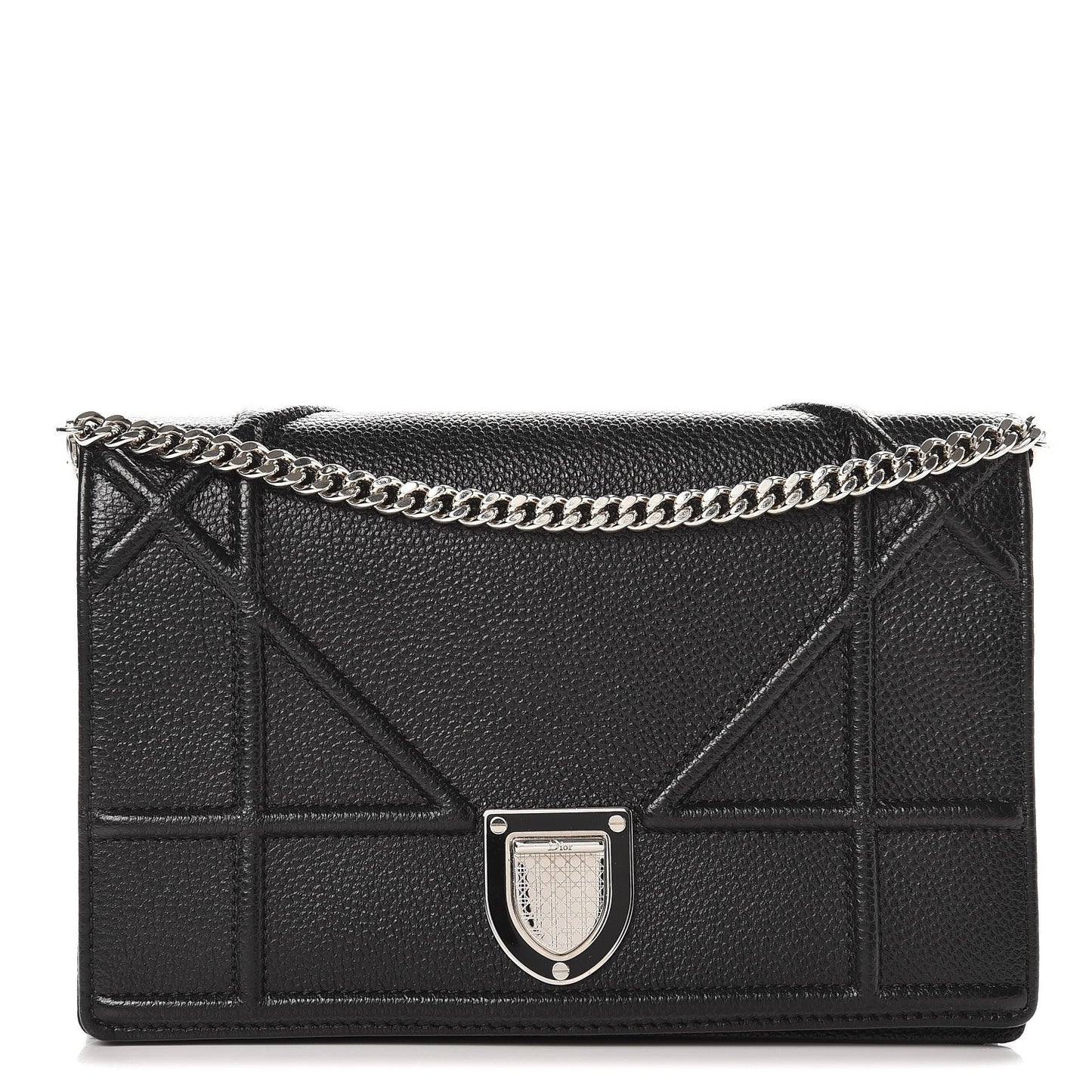 Grained Calfskin Diorama Wallet on Chain Pouch Black