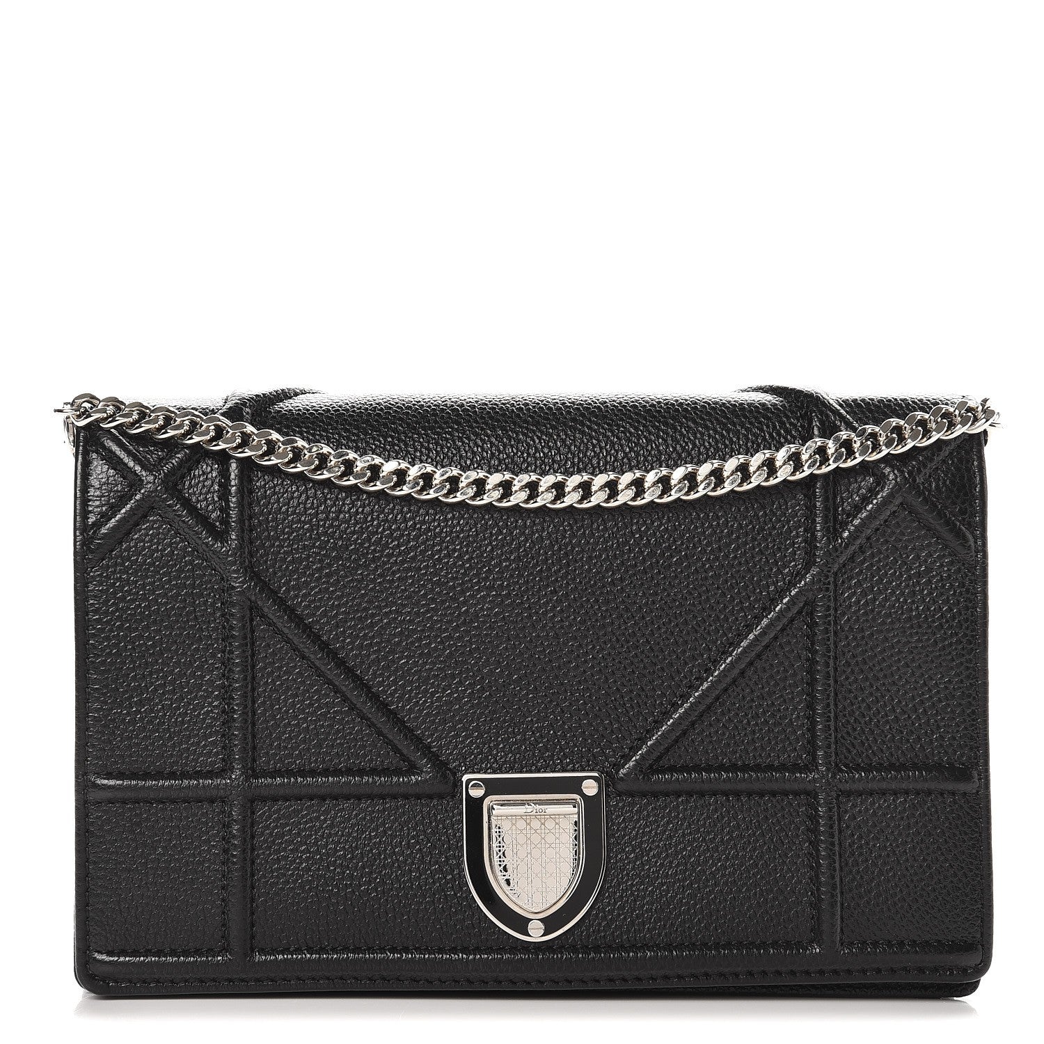 Christian Dior Grained Calfskin Diorama Wallet on Chain Pouch Black 1 of 6