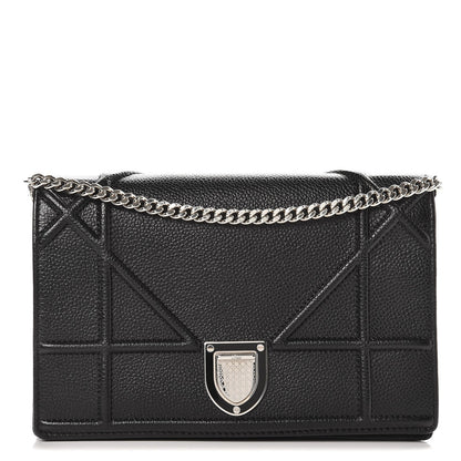 Christian Dior Grained Calfskin Diorama Wallet on Chain Pouch Black 1 of 6