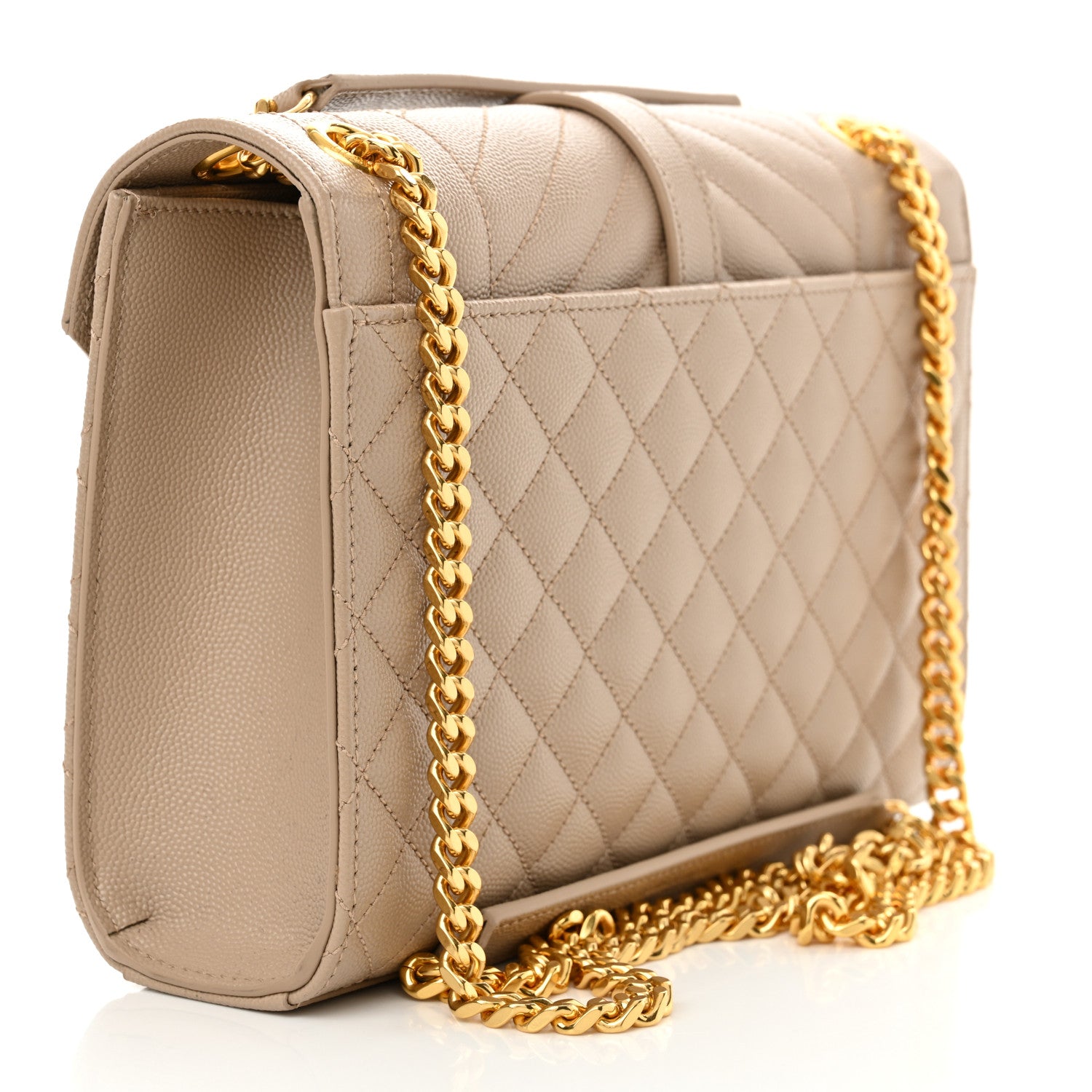 Saint Laurent Grain De Poudre Textured Mixed Matelasse Medium Triquilt Monogram Satchel Dark Latte 3 of 10