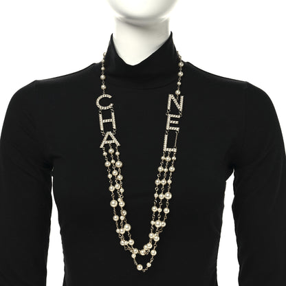 Chanel Pearl Crystal Cha-Nel Logo Necklace Gold 2 of 5