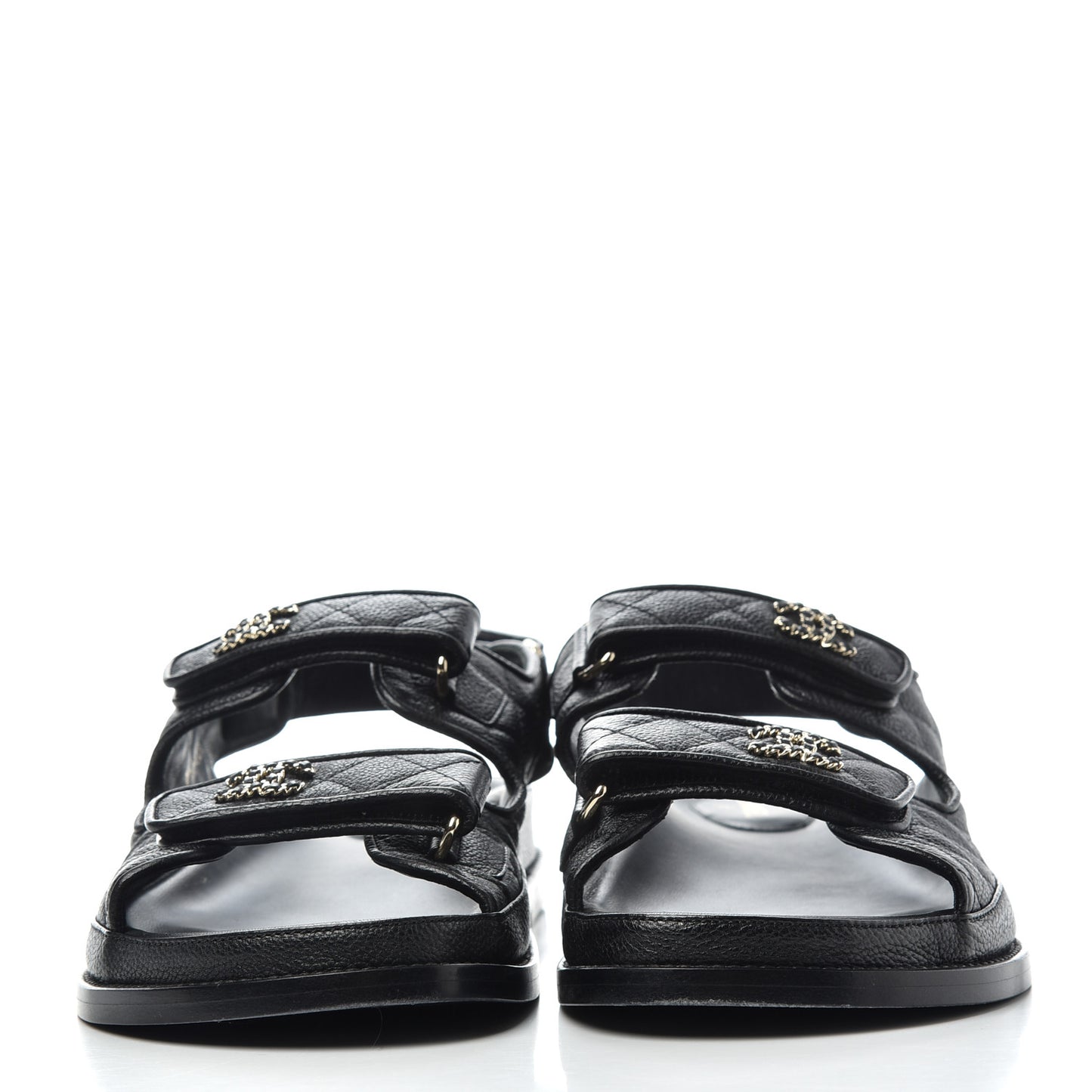 Grained Calfskin Velcro Dad Sandals 41 Black