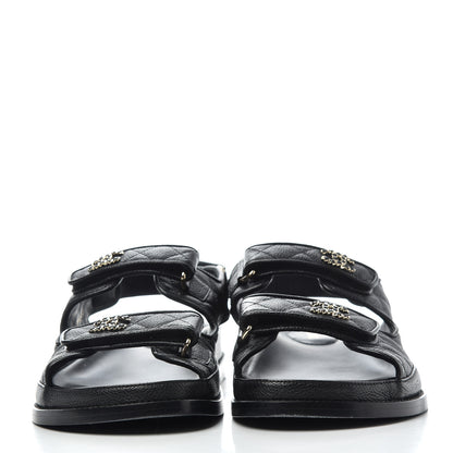 Chanel Grained Calfskin Velcro Dad Sandals 41 Black 2 of 11