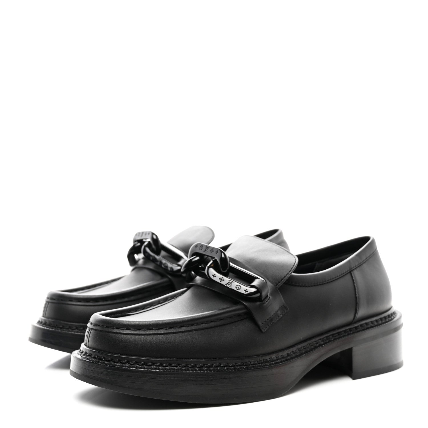 Louis Vuitton Calfskin Oversized Chain Academy Loafers 40 Black 3 of 8