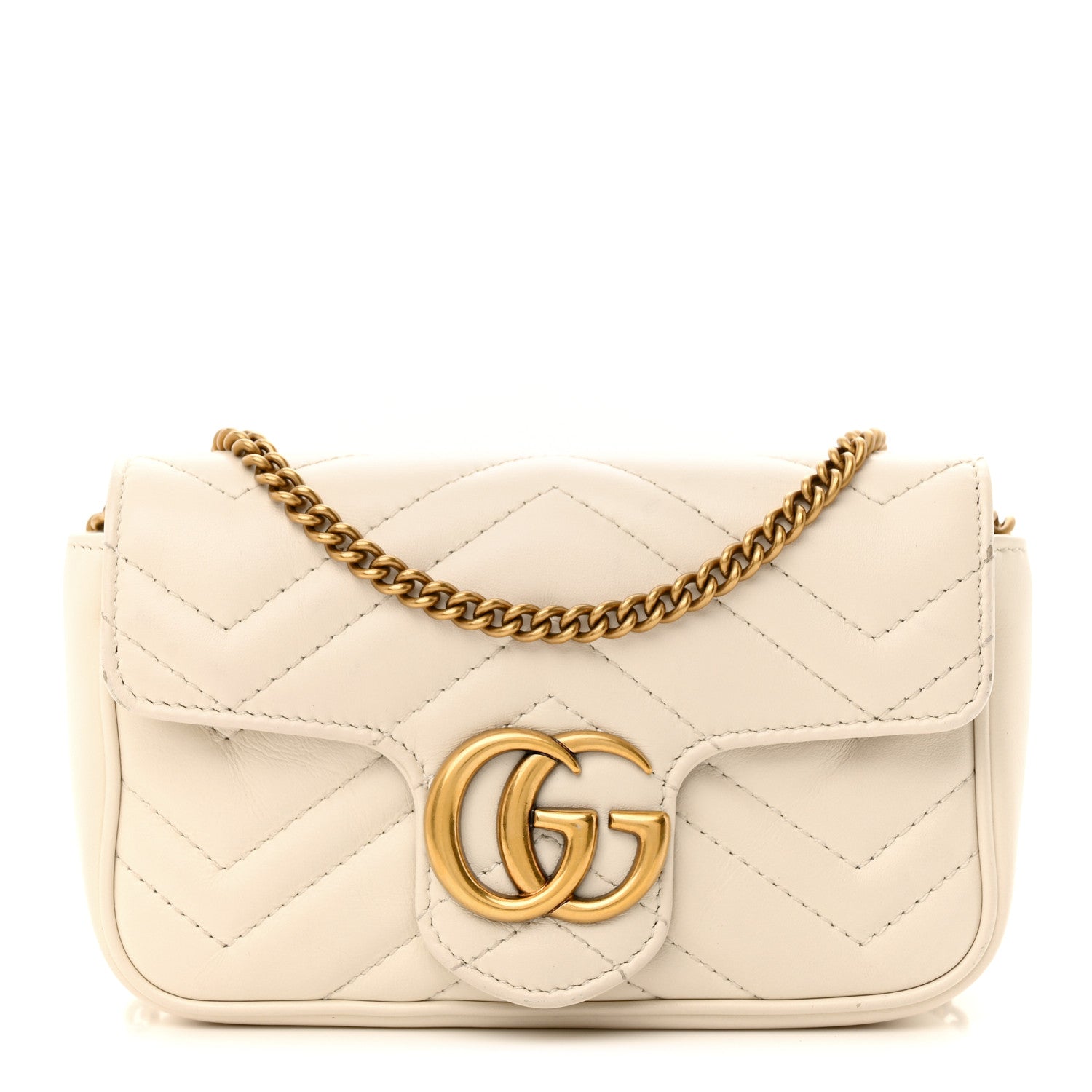 Gucci Calfskin Matelasse Super Mini GG Marmont Shoulder Bag White 1 of 14