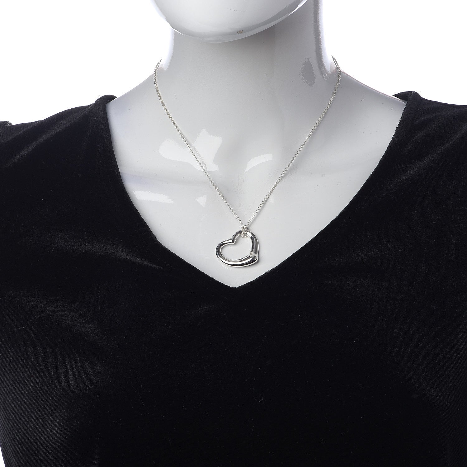 Tiffany Sterling Silver 27mm Elsa Peretti Open Heart Pendant Necklace 2 of 5