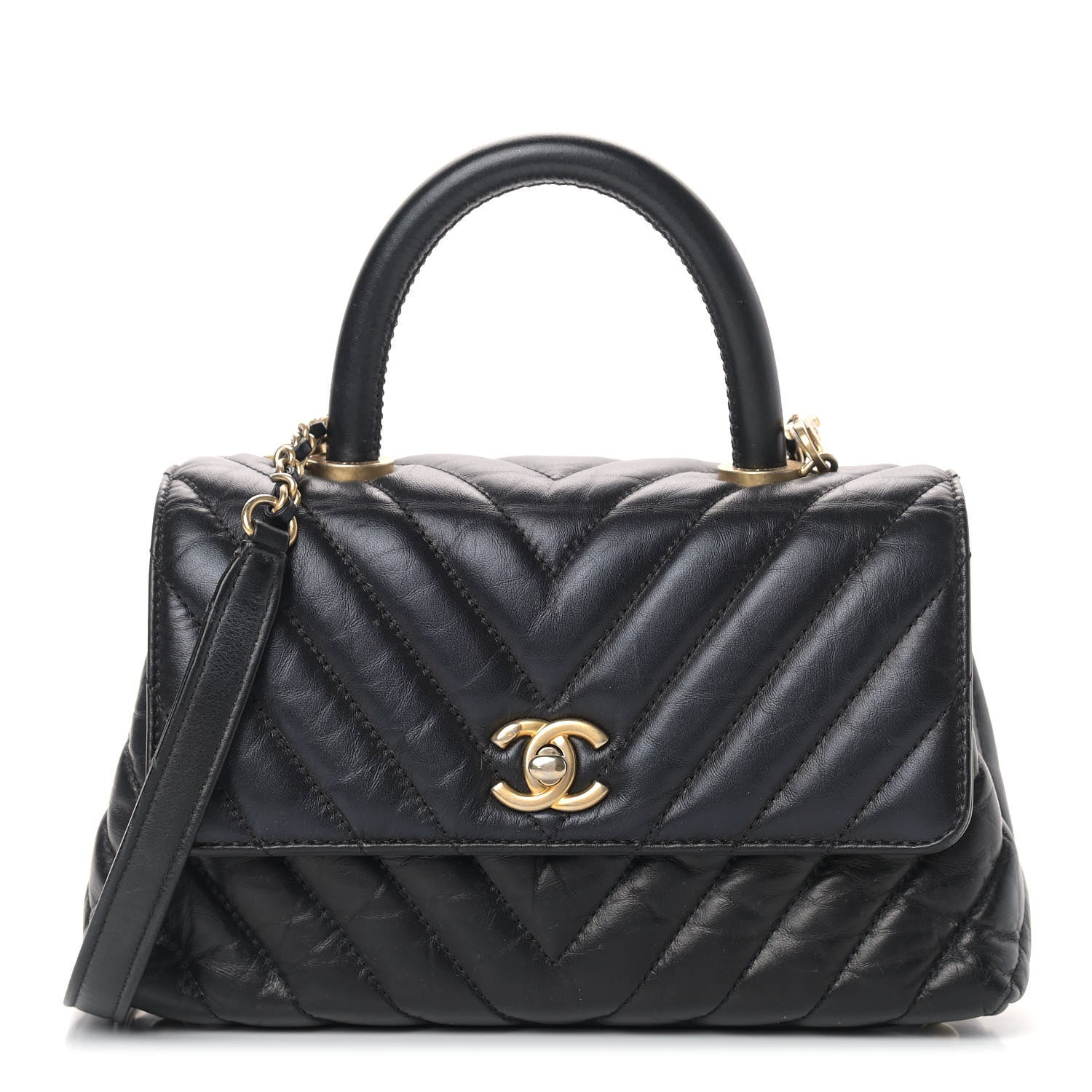 Chanel Aged Calfskin Chevron Quilted Mini Coco Handle Flap Black 1 of 15