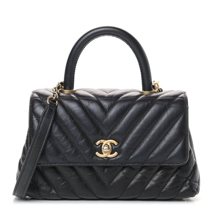 Chanel Aged Calfskin Chevron Quilted Mini Coco Handle Flap Black 1 of 15