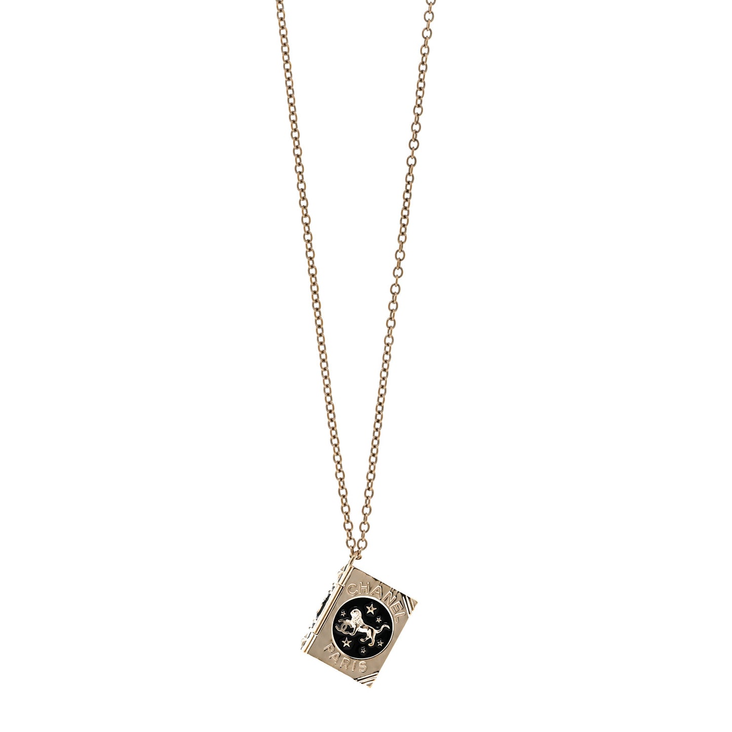 Metal CC Lion Book Locket Necklace Gold