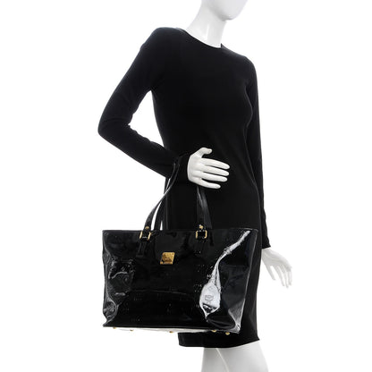 MCM Monogram Patent Shopping Tote Black 2 of 14