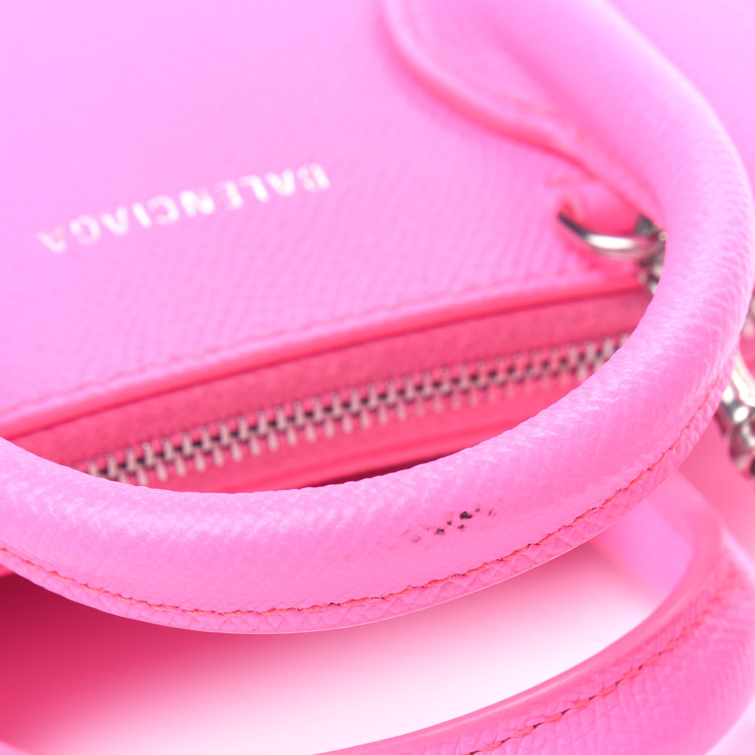 Balenciaga Signature Grained Calfskin Logo XXS Ville Top Handle Bag Acid Pink Black 11 of 12