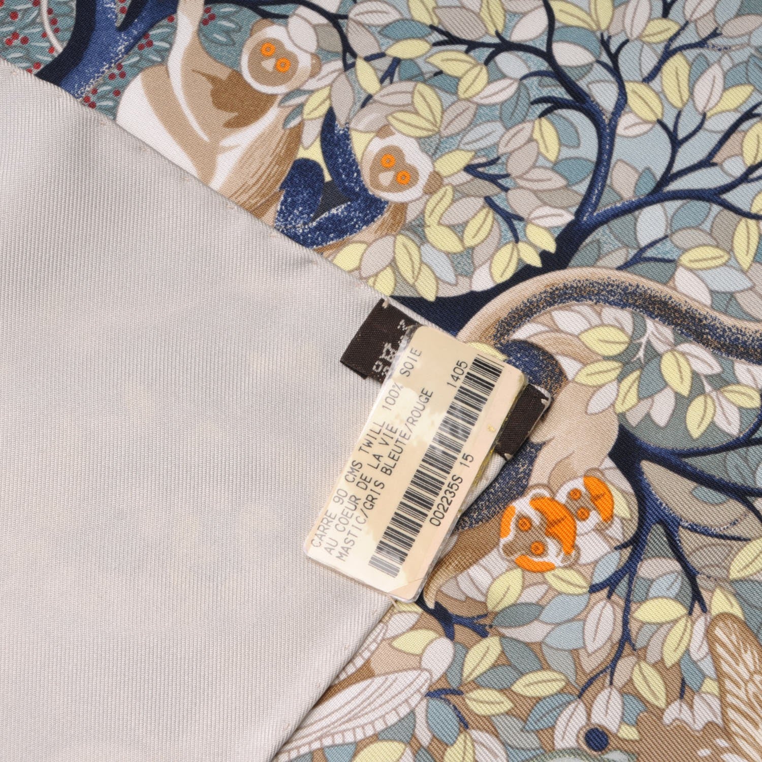 Hermes Silk Au Coeur de la Vie Scarf 90 Mastic Gris Bleuete Rouge 6 of 7