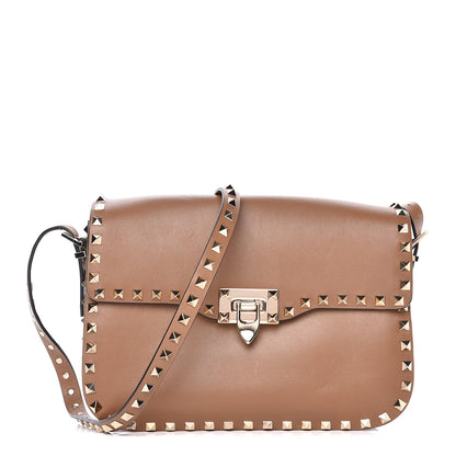 Valentino Garavani Vitello Medium Rockstud Flap Saddle Bag Nocciola 1 of 14