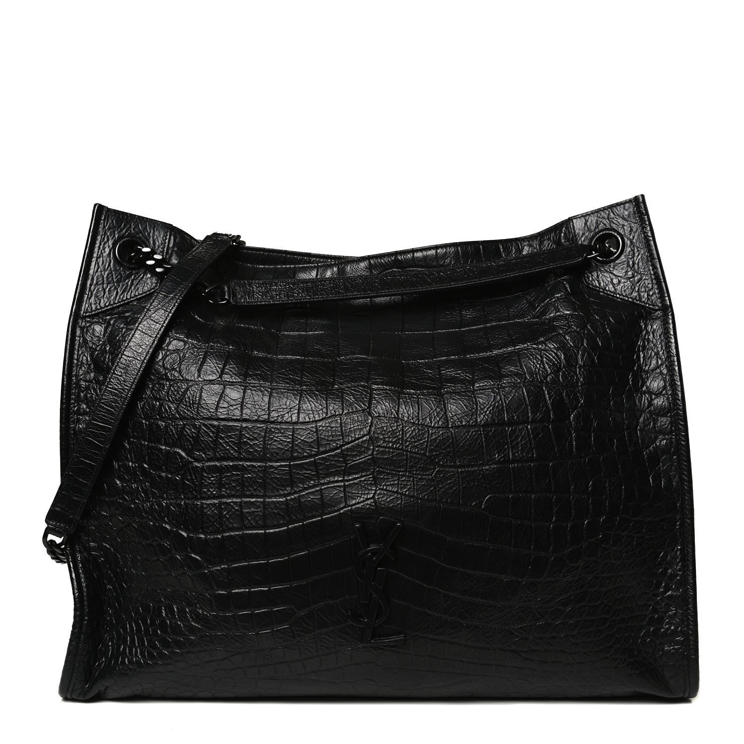 Saint Laurent Calfskin Crocodile Embossed Monogram Large Niki Shopping Bag Black 1 of 10