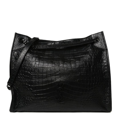Saint Laurent Calfskin Crocodile Embossed Monogram Large Niki Shopping Bag Black 1 of 10